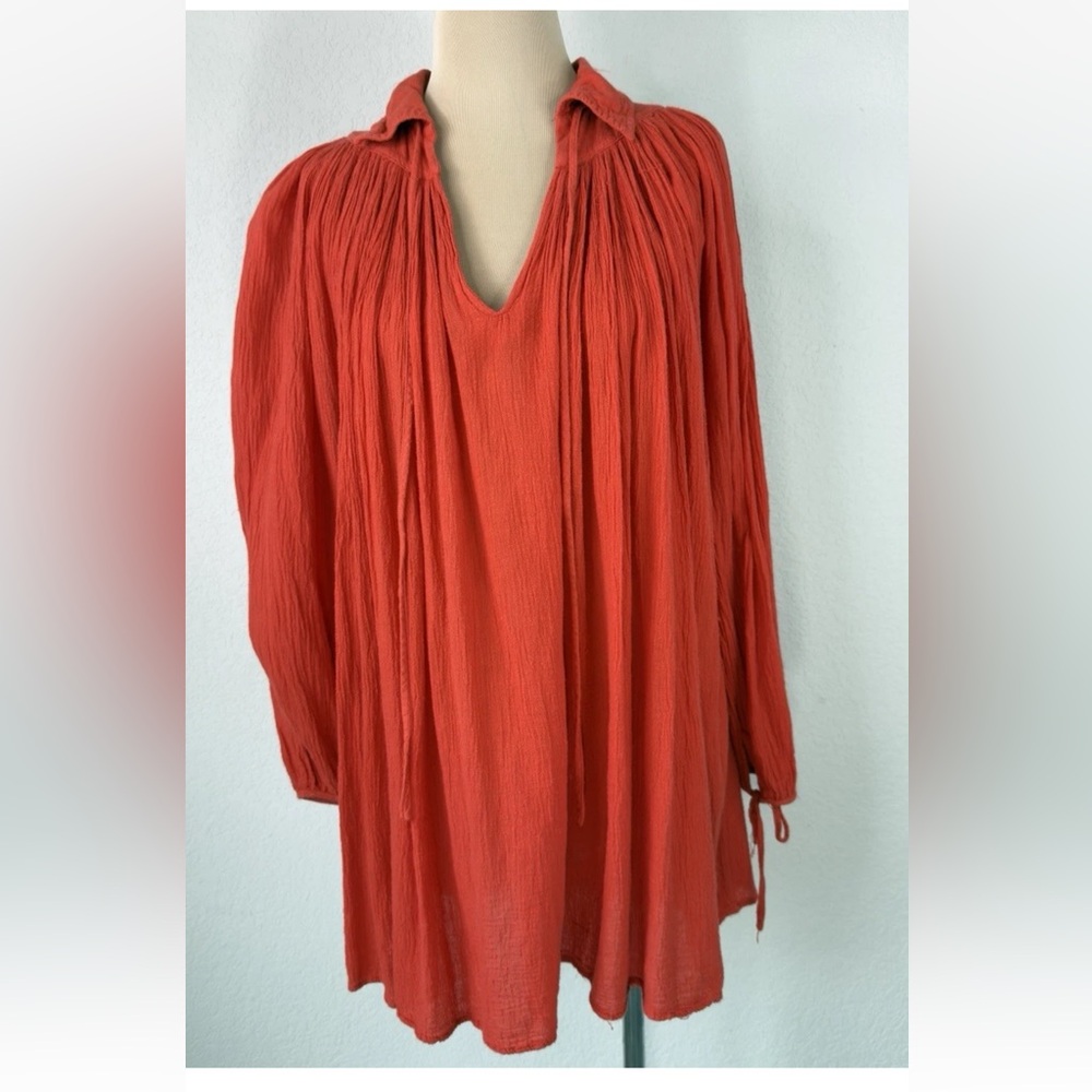 Vintage Free the People Greek Bohemian Gypsy Gathered Poet Peasant Top L